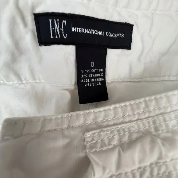 INC White Cargo Utility Pants Bling Buttons Zip Front Drawstring Waist - Picture 10 of 16